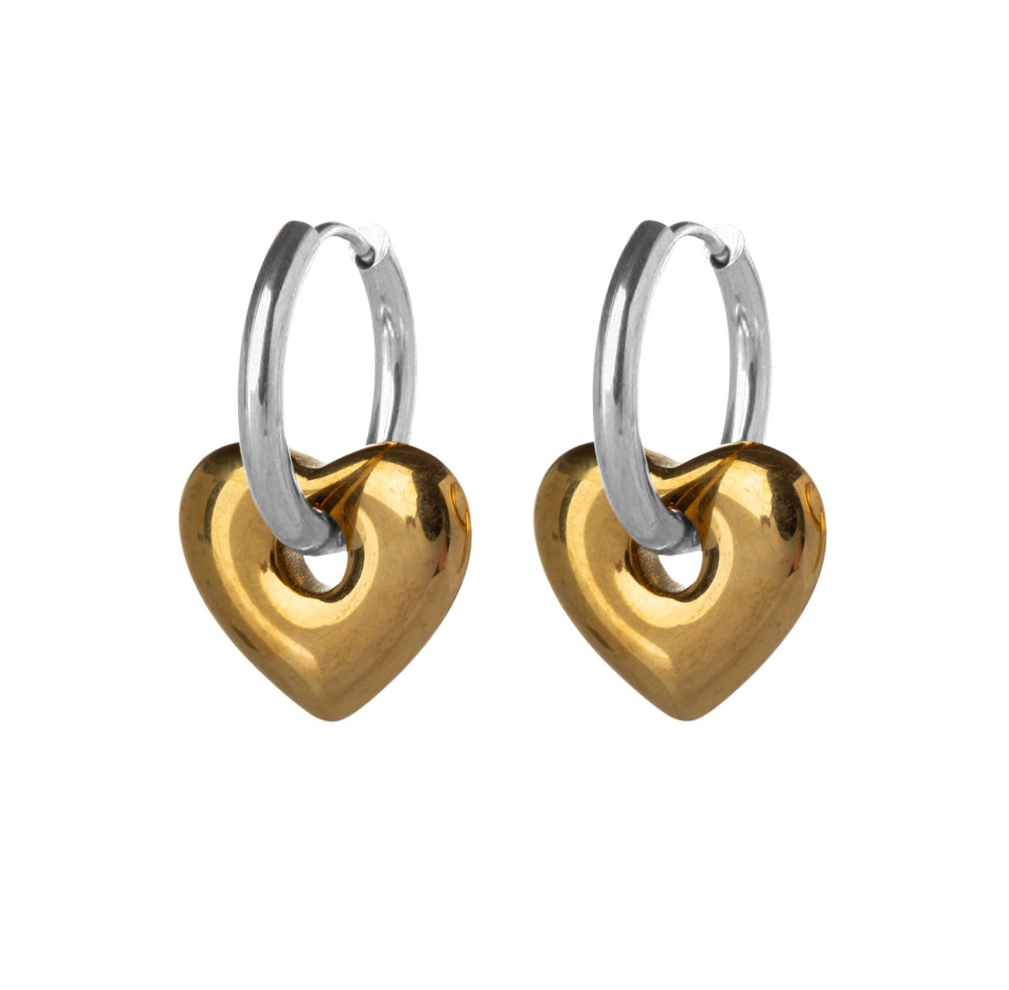 Puffy Heart Huggie Hoop Earrings - Pair - Stainless Steel