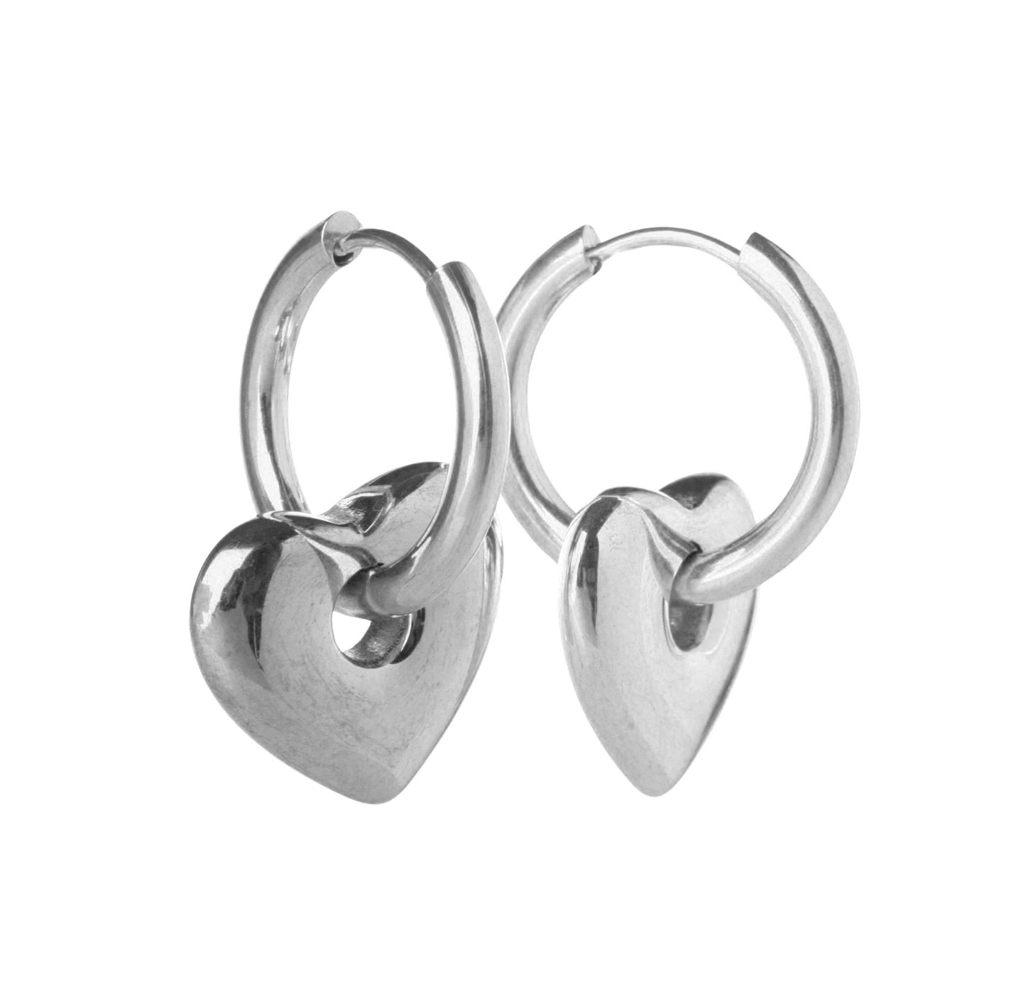 Puffy Heart Huggie Hoop Earrings - Pair - Stainless Steel