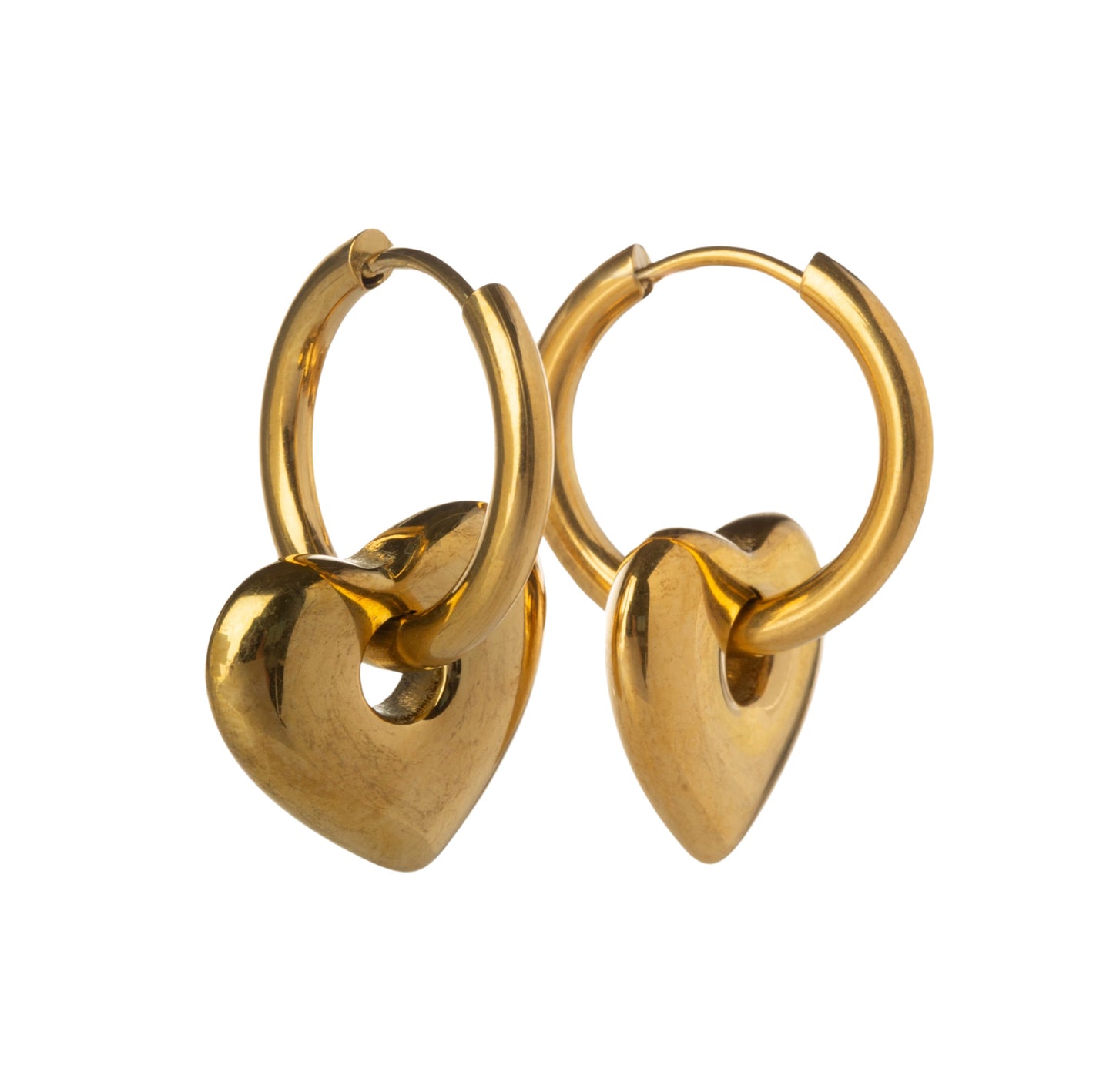 Puffy Heart Huggie Hoop Earrings - Pair - Stainless Steel