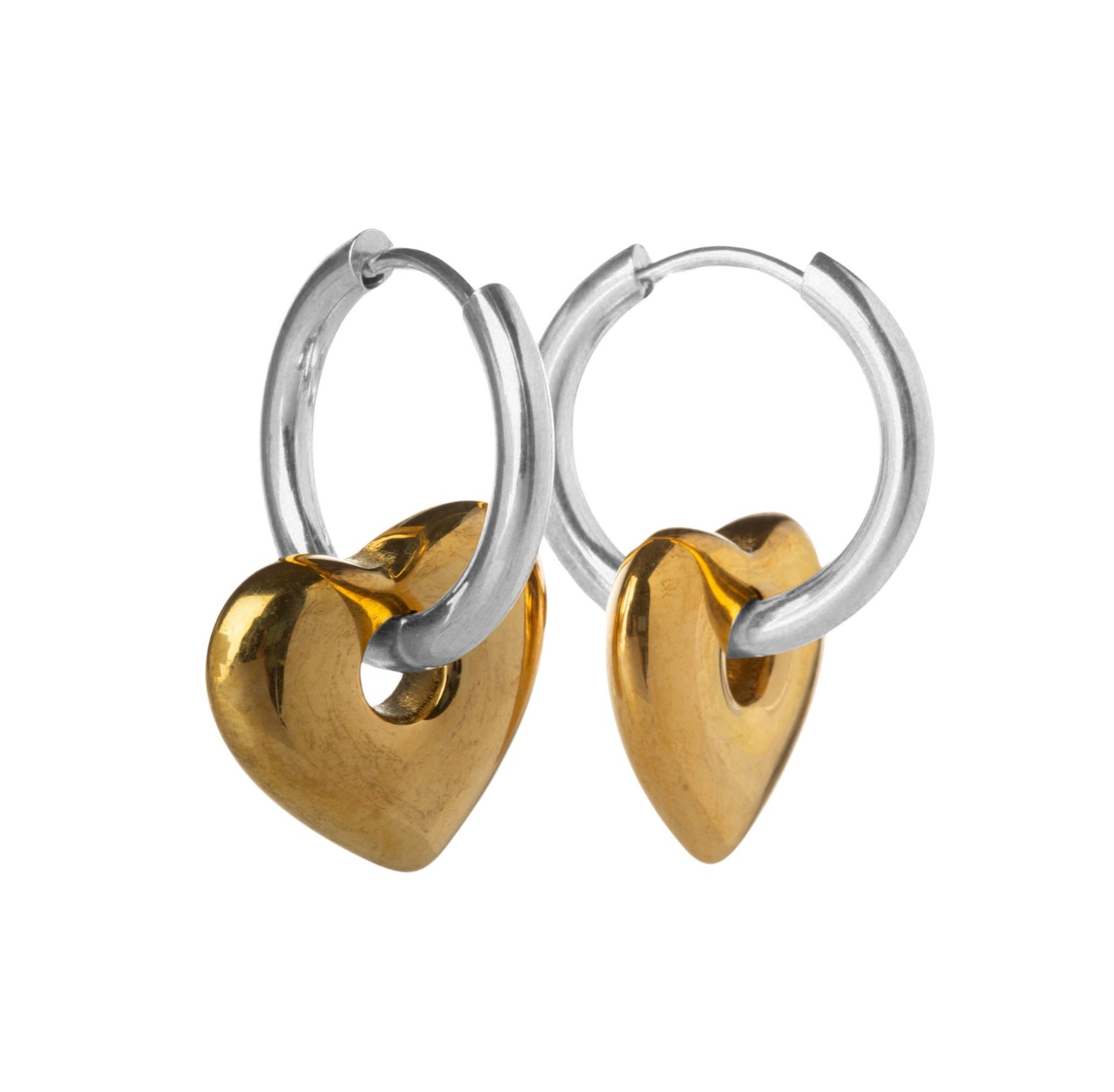 Puffy Heart Huggie Hoop Earrings - Pair - Stainless Steel