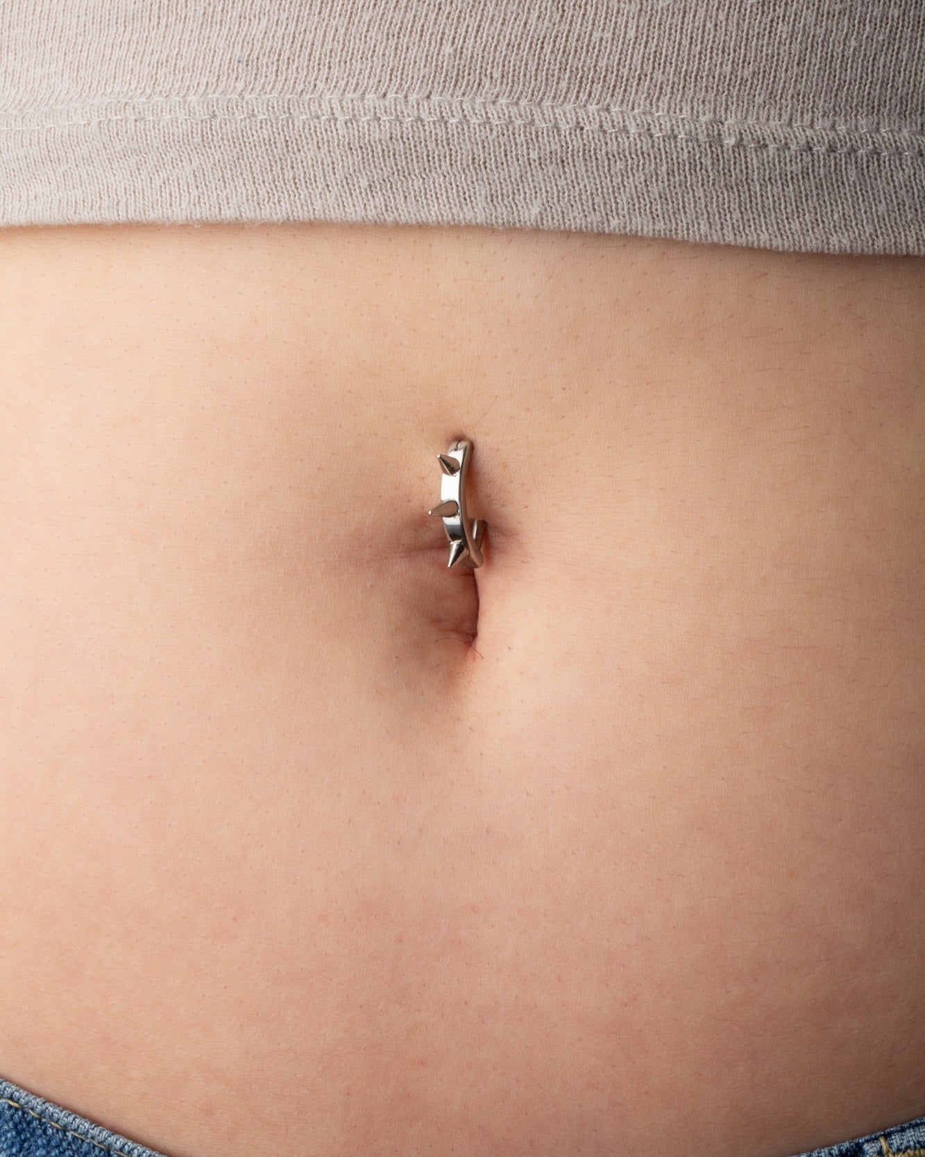 Spike Lined Hinged Curved Bar Belly Button Ring - 316L Stainless Steel