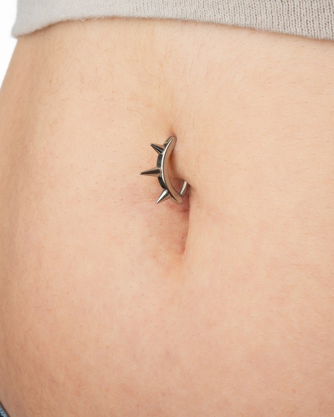 Spike Lined Hinged Curved Bar Belly Button Ring - 316L Stainless Steel