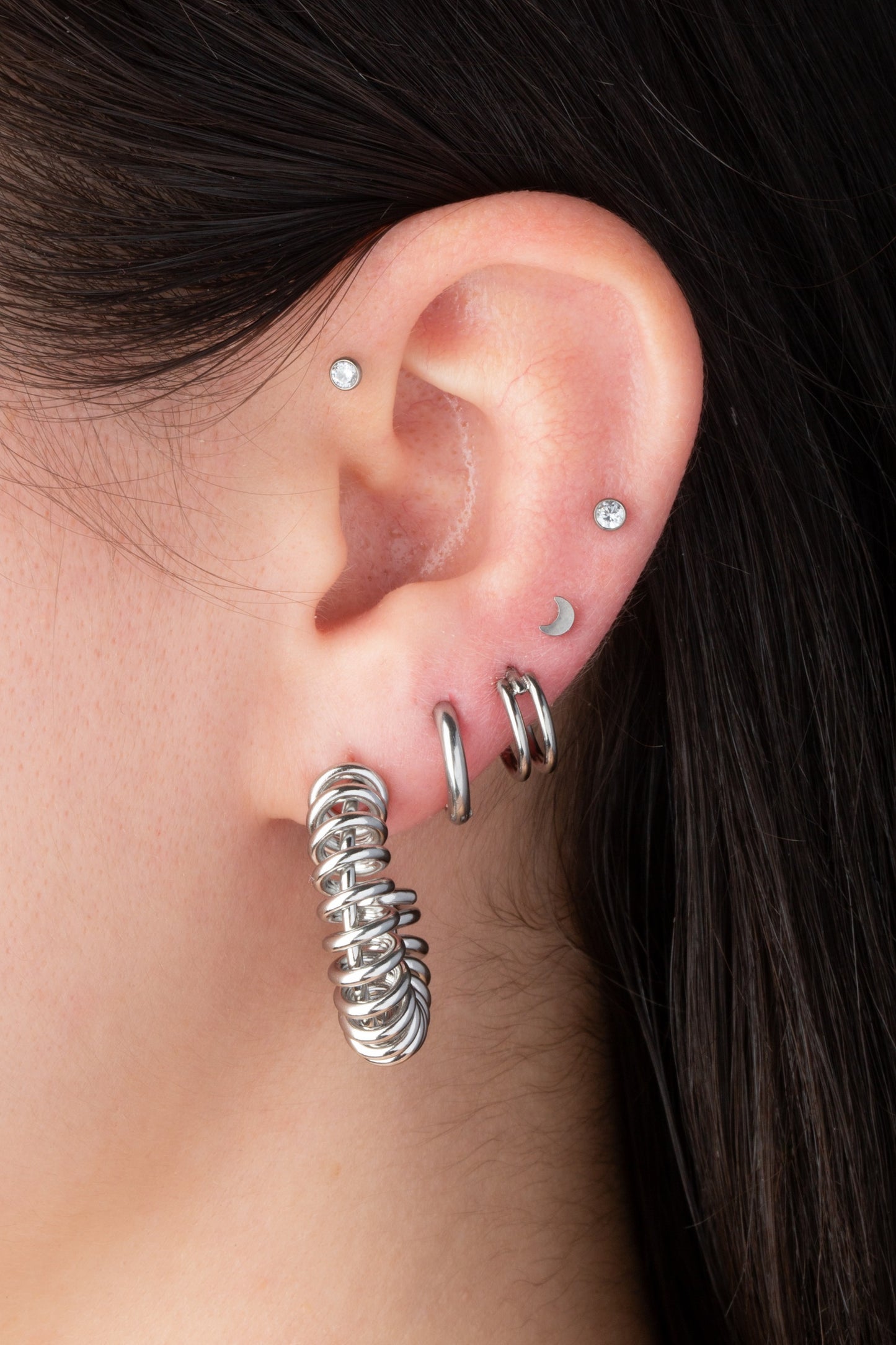 Coil C-Shaped Hoop Earrings - Pair - Stainless Steel