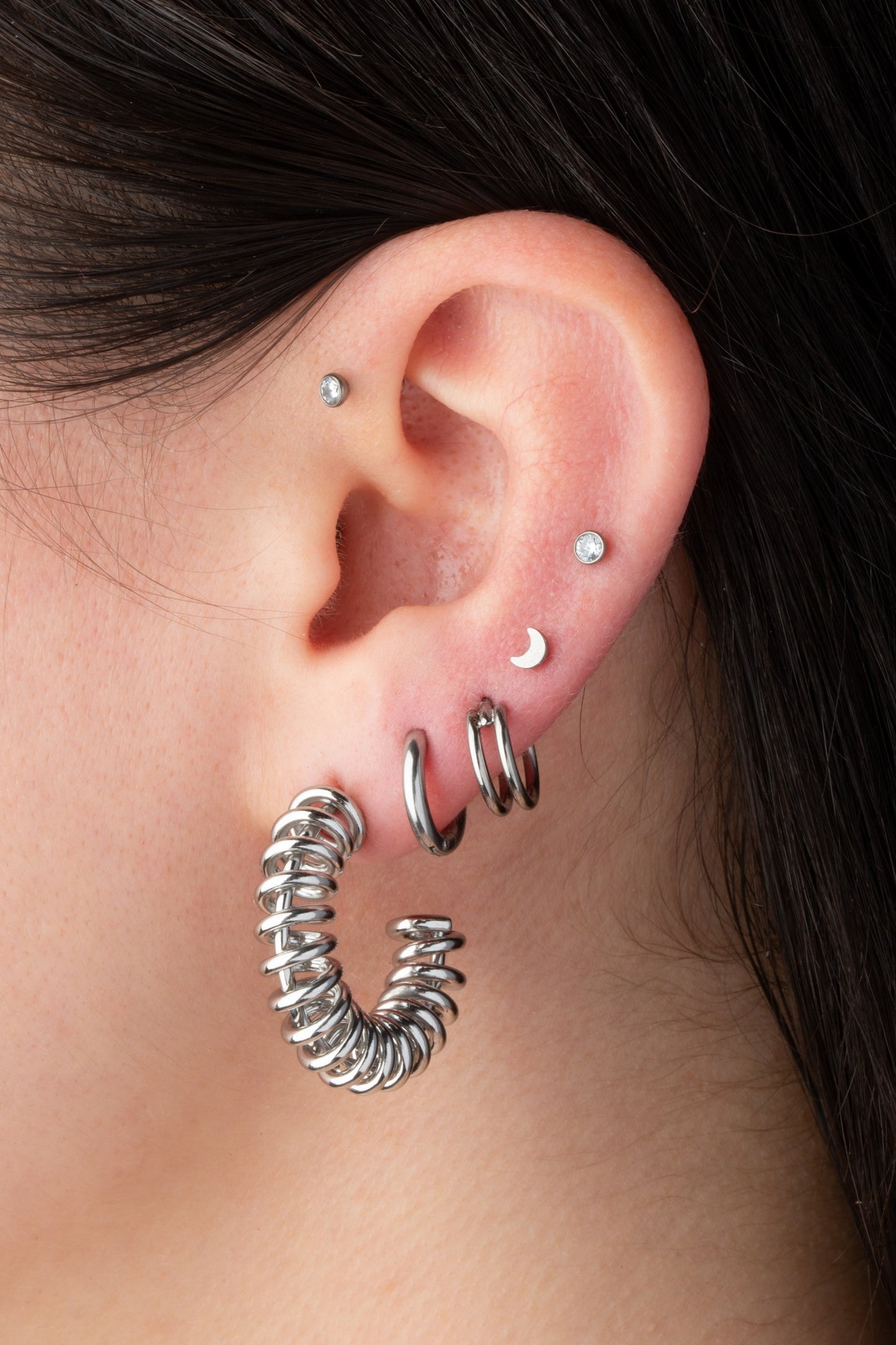 Coil C-Shaped Hoop Earrings - Pair - Stainless Steel