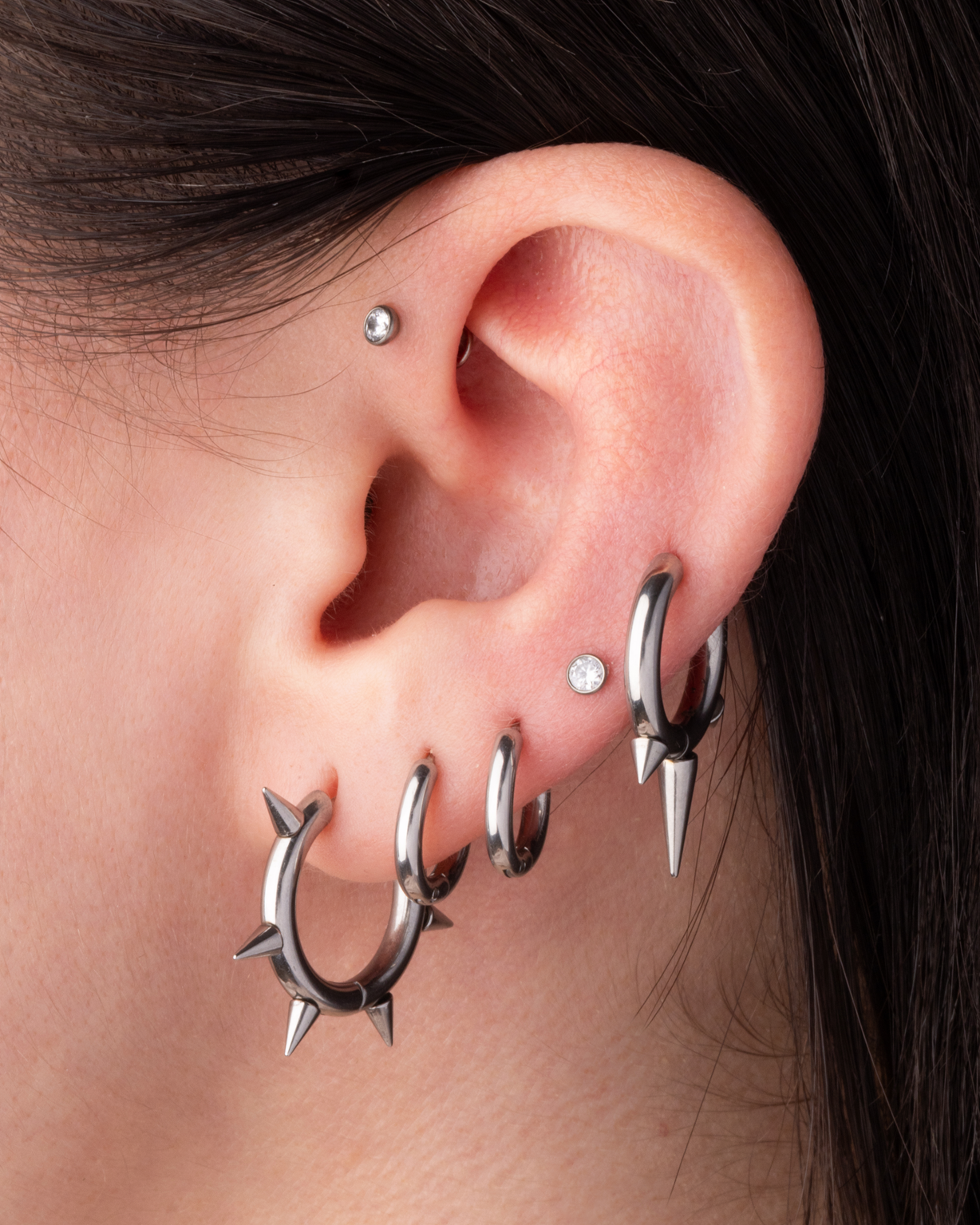 Spike Huggie Hoop Earrings - Pair - 316L Stainless Steel