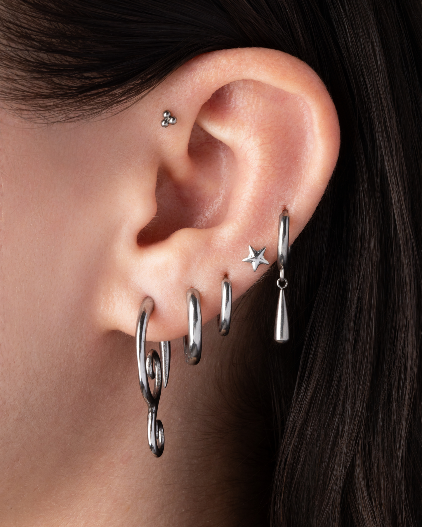 Threadless Push-in Triple Ball Cluster Flat Back Stud - G23 Implant Grade Titanium