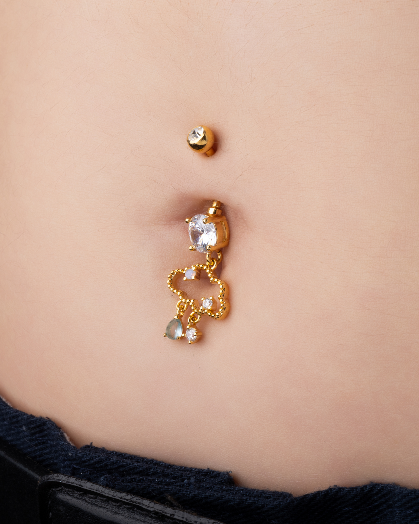 CZ Crystal Rain Cloud Dangling Belly Button Ring - Stainless Steel