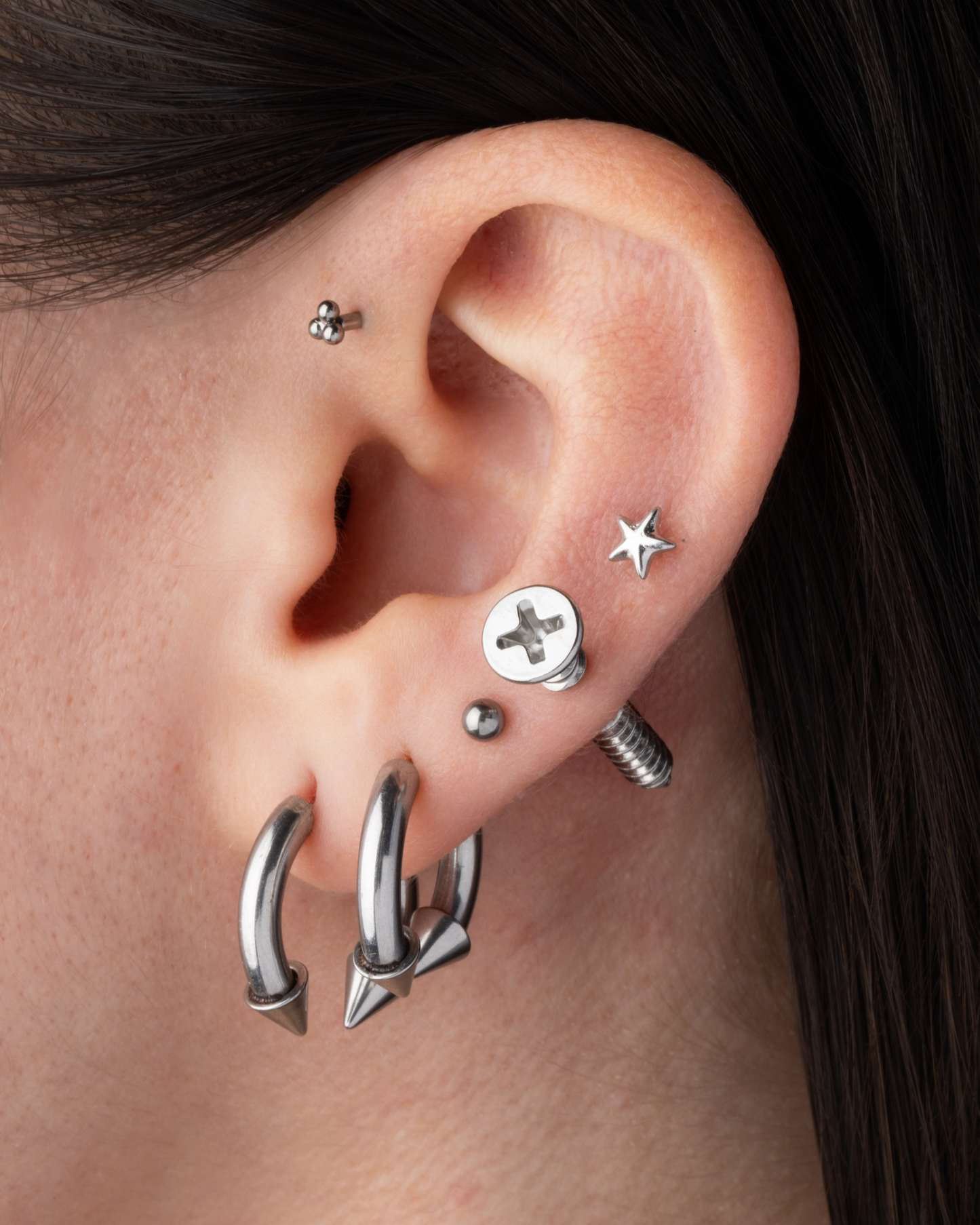Fake Gauge Horseshoe Barbells with Spikes- Pair - 316L Stainless Steel
