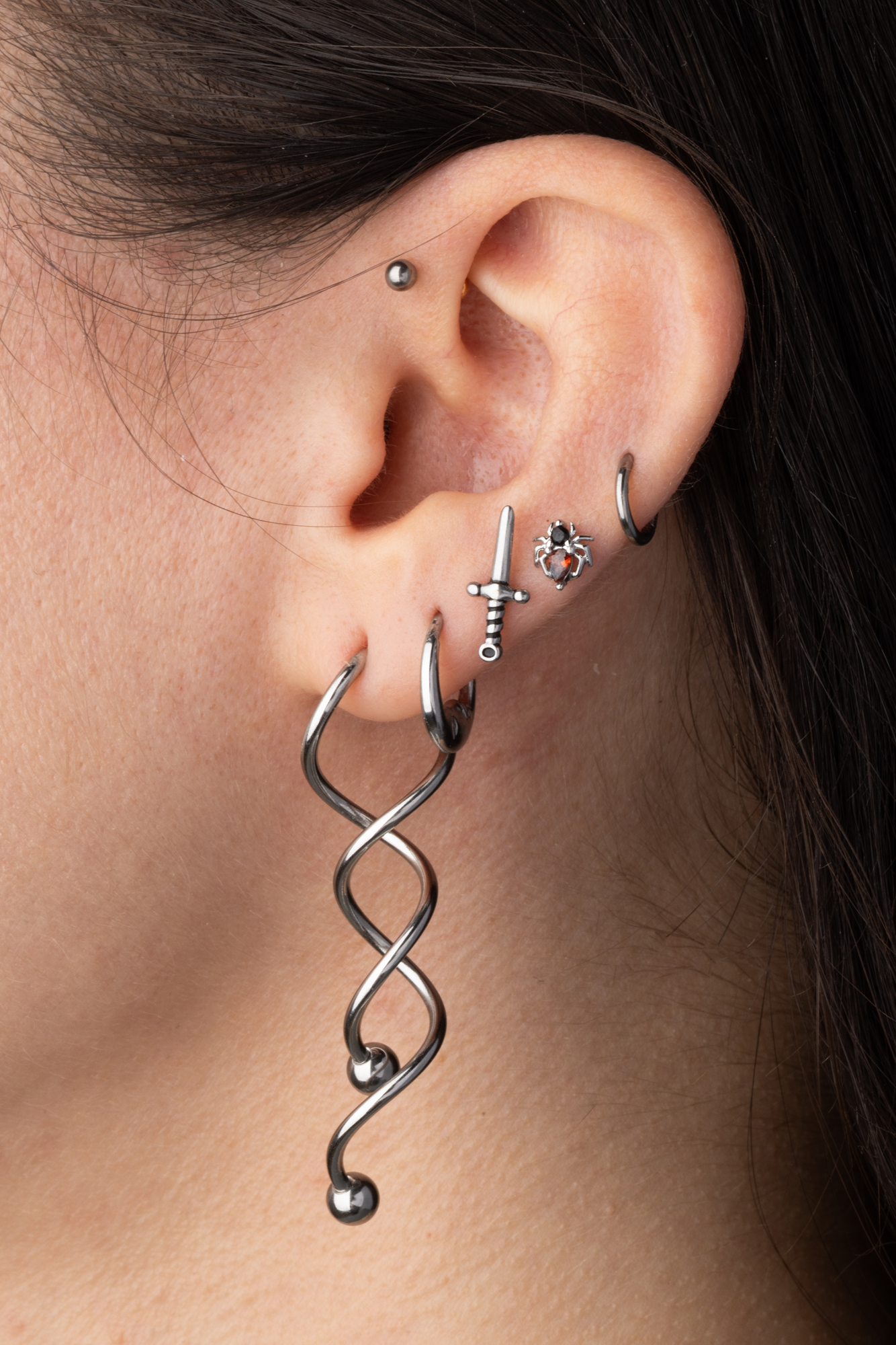 Threadless Push-In CZ Crystal Red Belly Spider Top Flat Back Stud - 316L Stainless Steel
