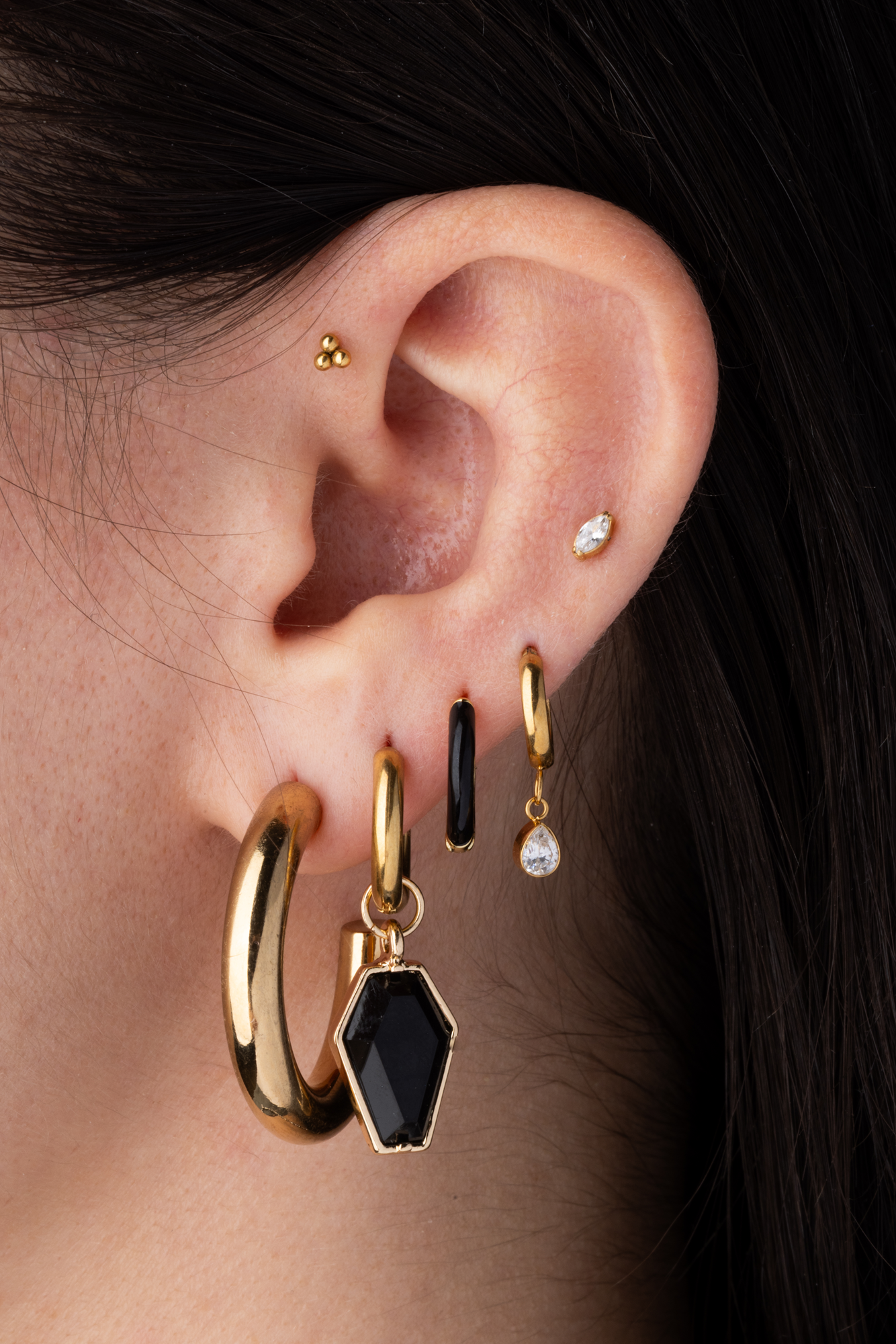 CZ Crystal Coffin Dangling Huggie Hoop Earrings - Pair - 316L Stainless Steel