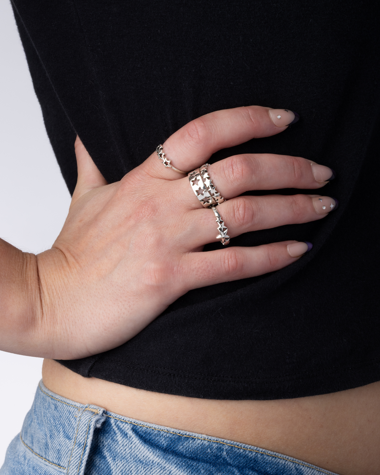 Star Lined Ring - 925 Sterling Silver