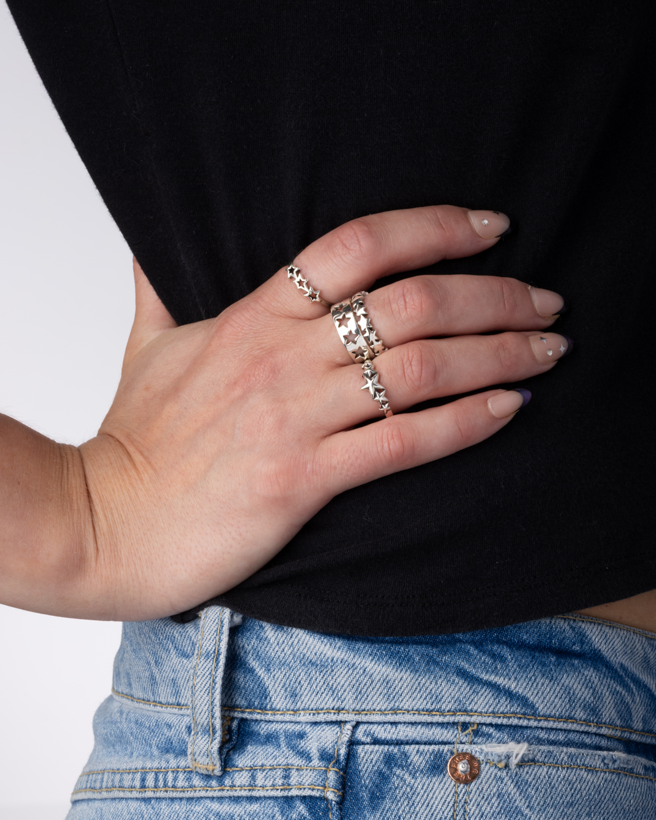 Star Lined Ring - 925 Sterling Silver