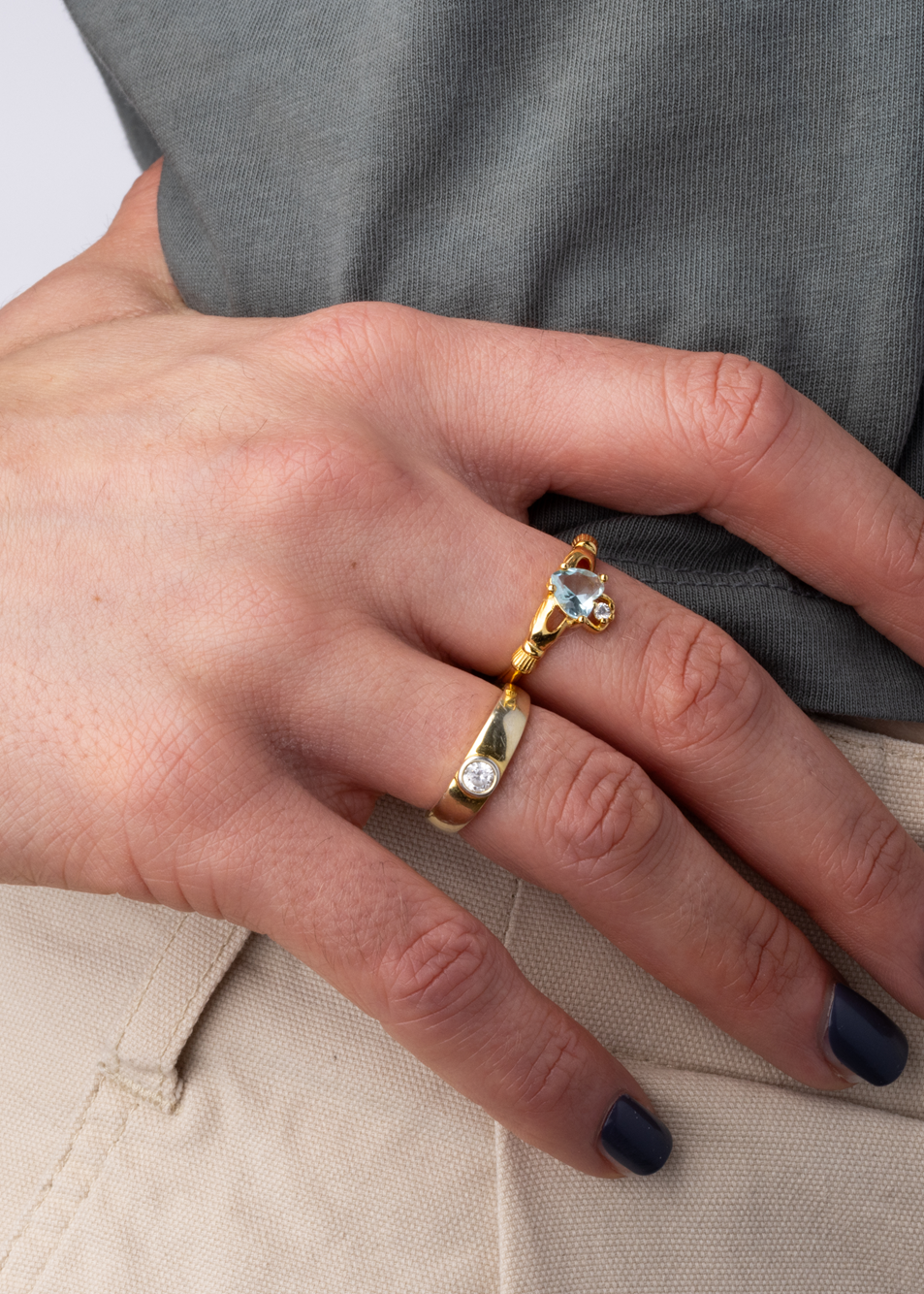 CZ Crystal Heart Claddagh Ring - Gold Plated 925 Sterling Silver
