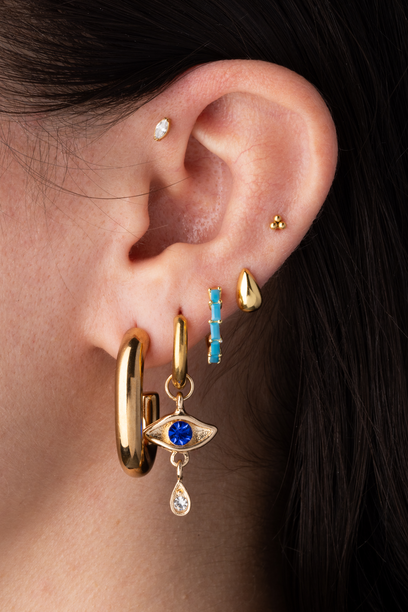 Threadless Push-in CZ Crystal Marquise Flat Back Stud - ASTM F-136 Implant Grade Titanium