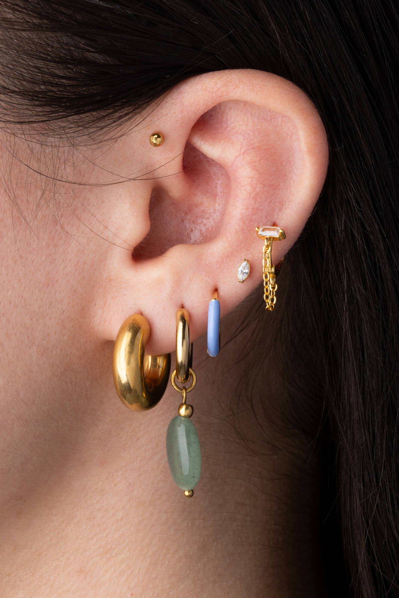 Enamel Huggie Hoop Earrings - Pair - Gold Plated 925 Sterling Silver