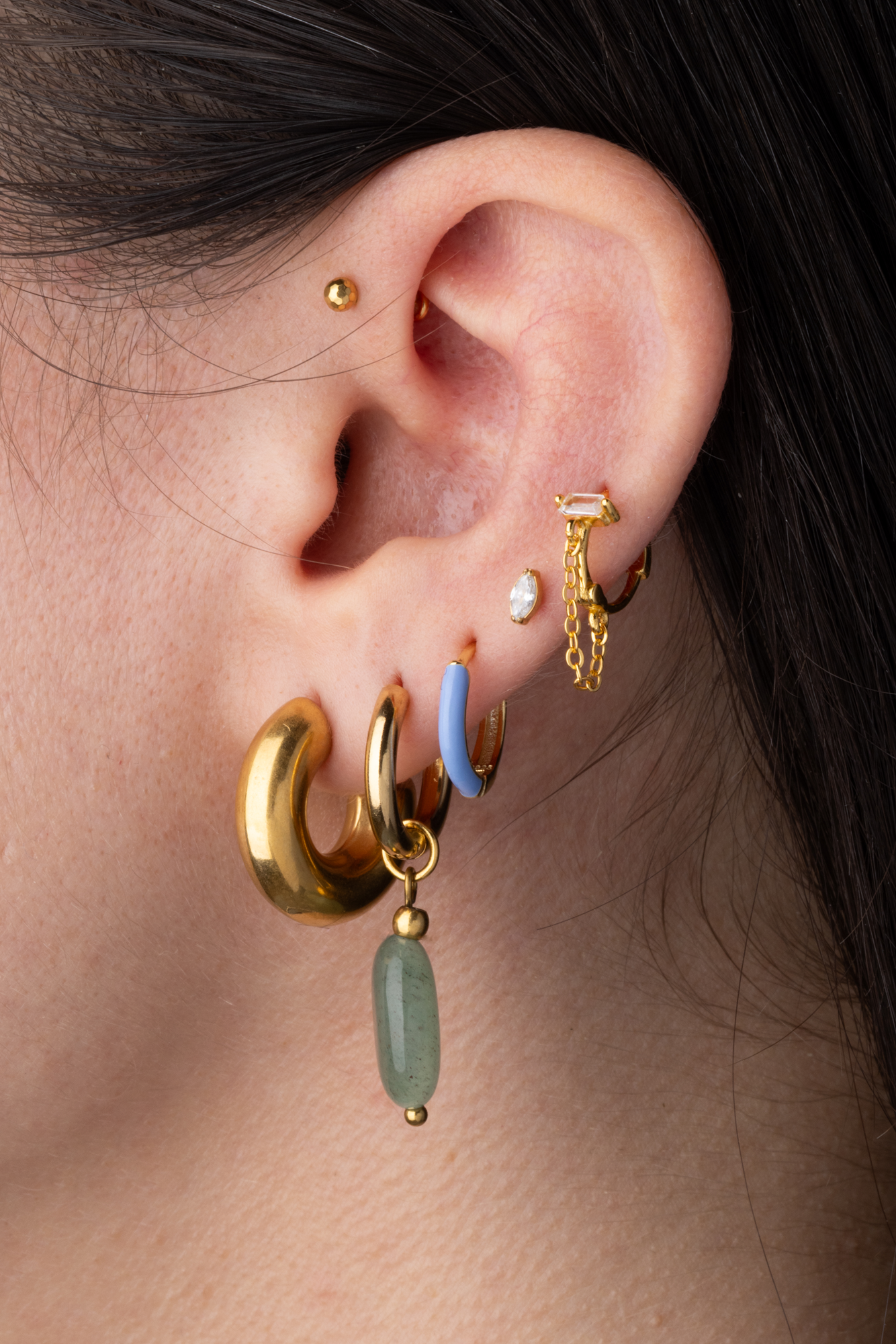 Enamel Huggie Hoop Earrings - Pair - Gold Plated 925 Sterling Silver