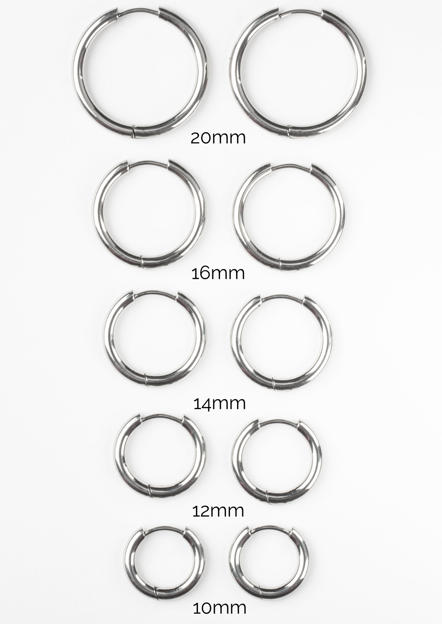 2.5mm Thick Round Hinged Hoop Earrings - Pair - 316L Stainless Steel