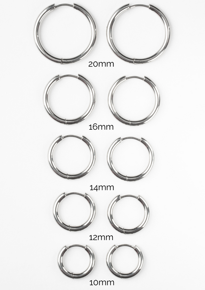 2.5mm Thick Round Hinged Hoop Earrings - Pair - 316L Stainless Steel