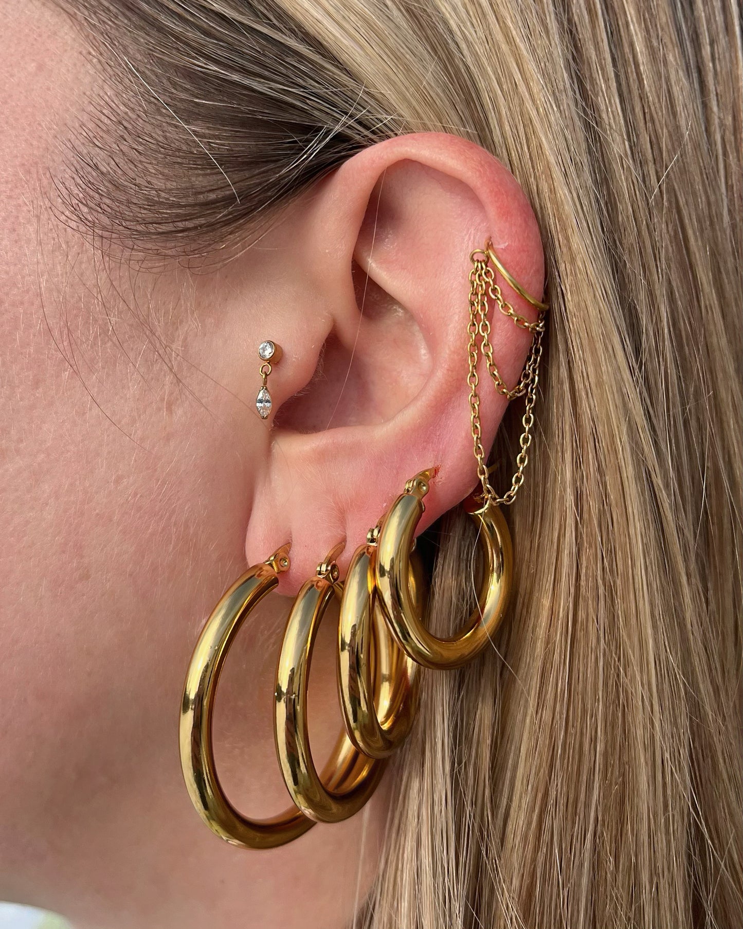 4mm Thick Hoop Earrings - Pair - 18k Gold Plated Stainless Steel