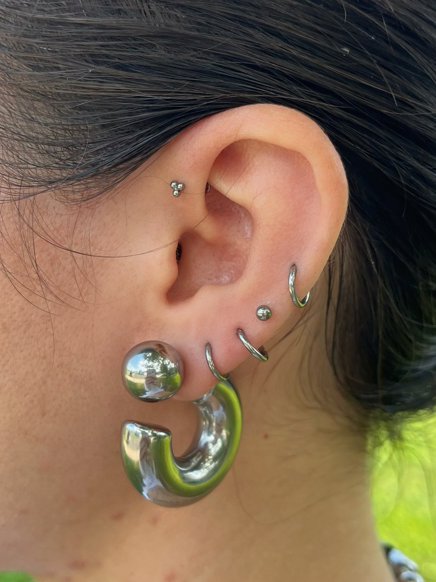 C-Shaped Ball End Hoop Earrings - Pair - Stainless Steel