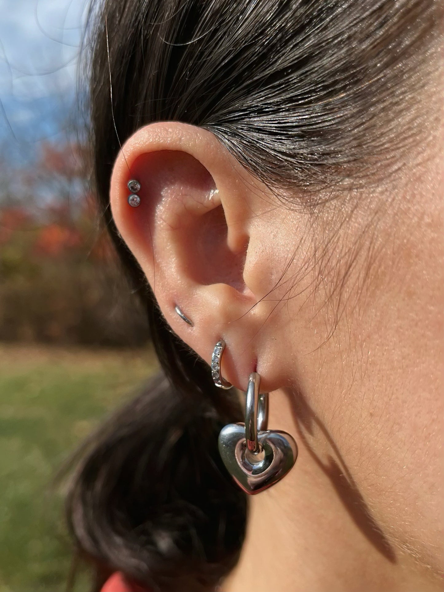 Puffy Heart Huggie Hoop Earrings - Pair - Stainless Steel
