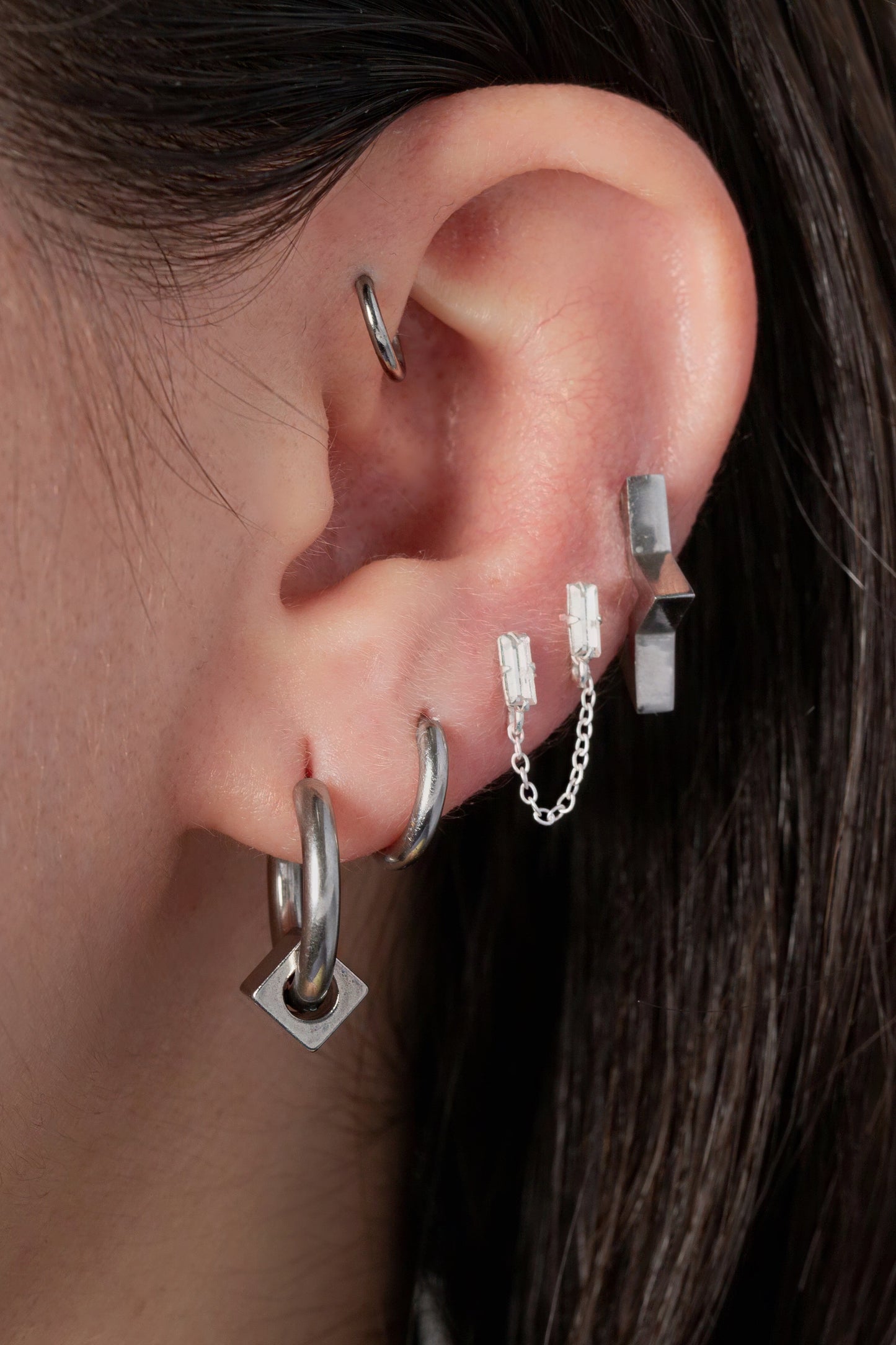 Star Shaped Outline Huggie Hoop Earrings - Pair - 316L Stainless Steel
