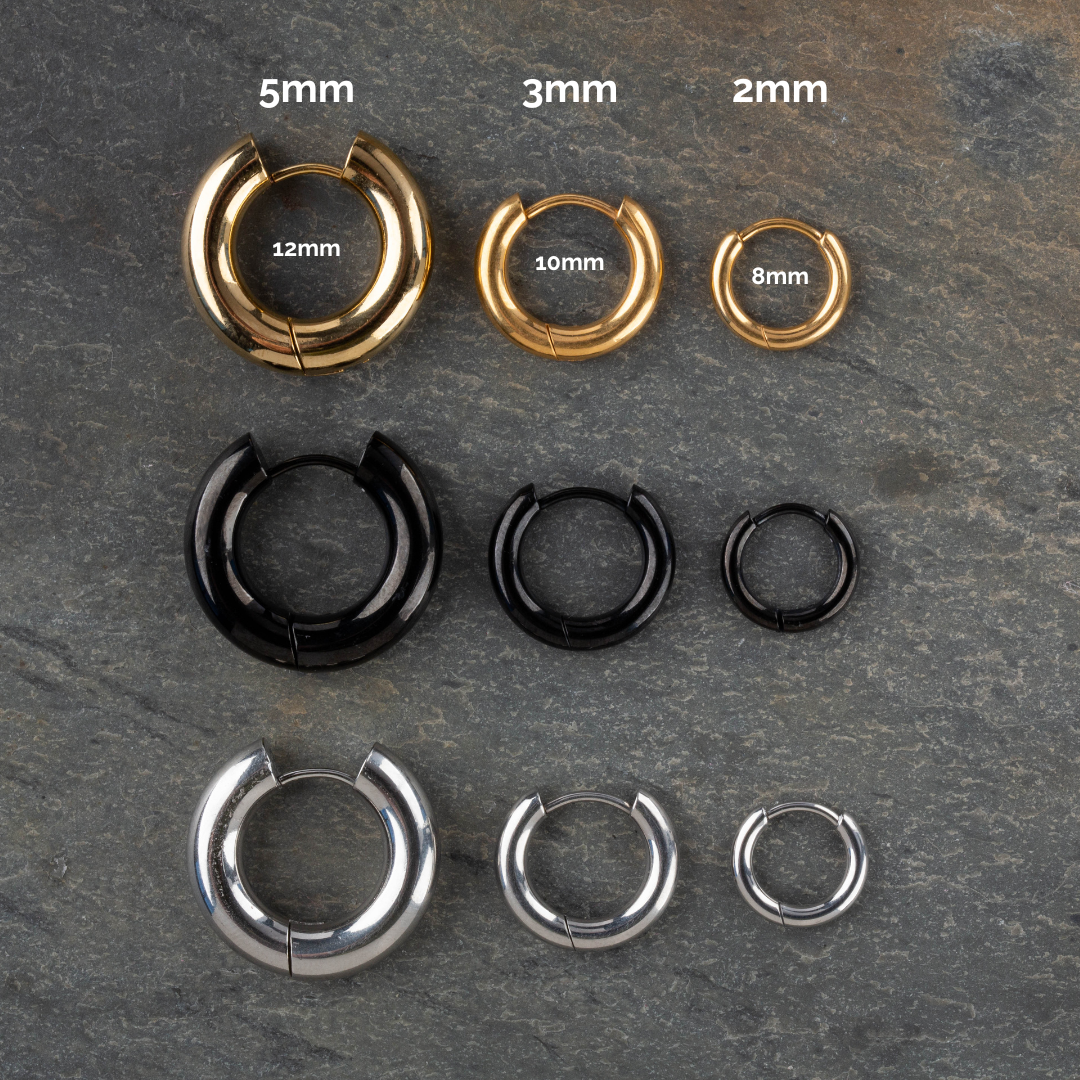 5mm Thick Round Hinged Hoop Earrings - 316L Stainless Steel