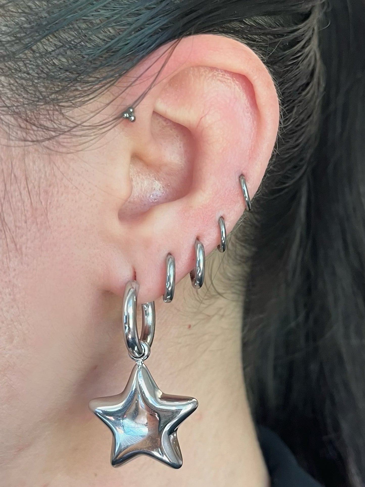 Chunky Star Dangling Huggie Hoop Earrings - Pair - Stainless Steel