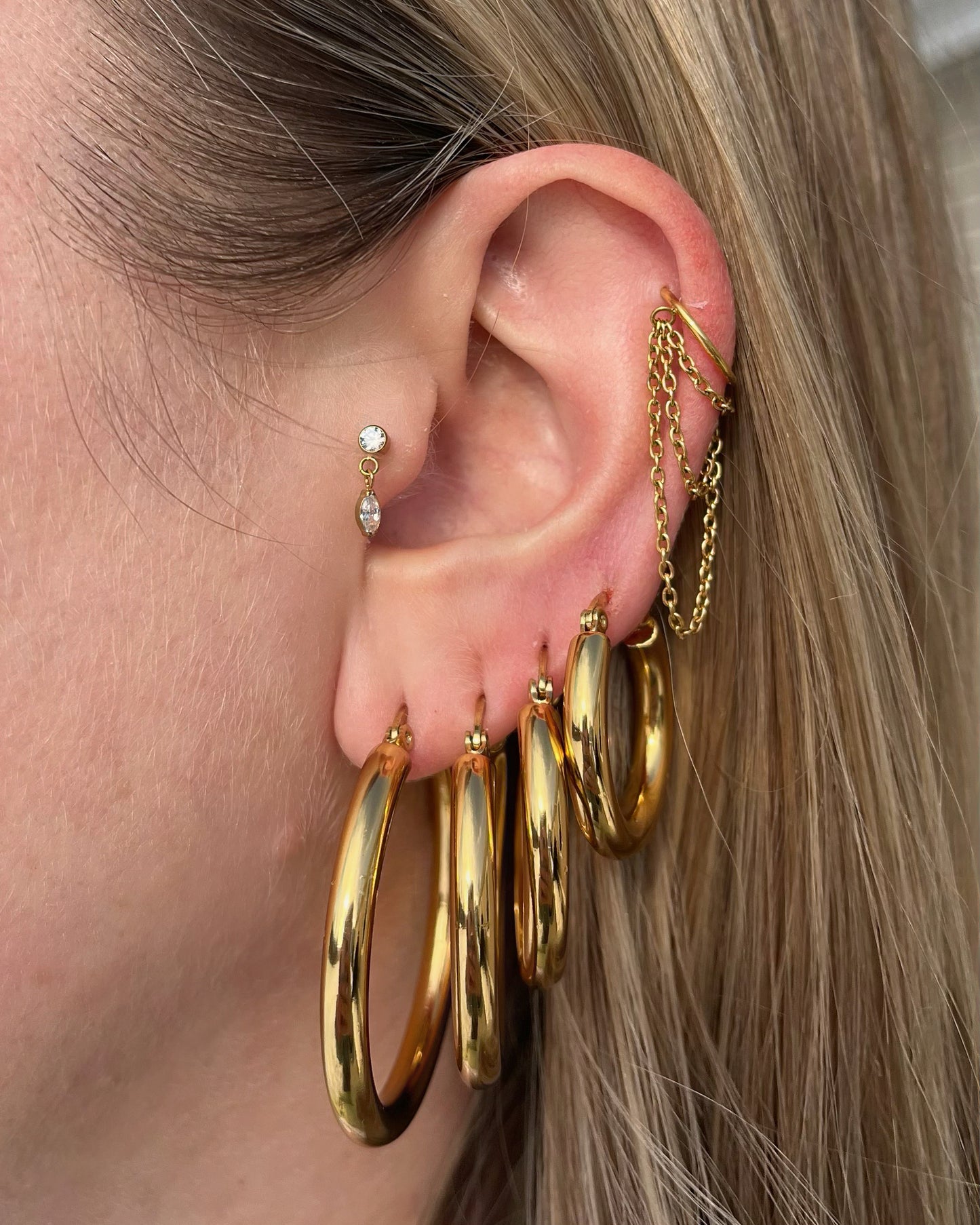 4mm Thick Hoop Earrings - Pair - 18k Gold Plated Stainless Steel