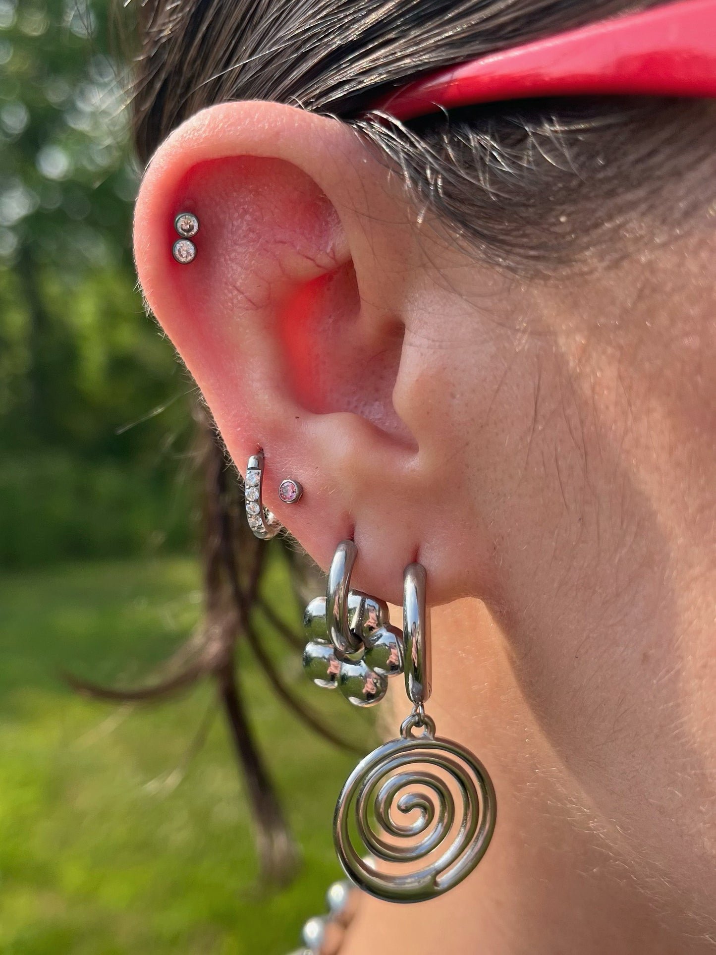 Puffy Flower Huggie Hoop Earrings - Pair - Stainless Steel