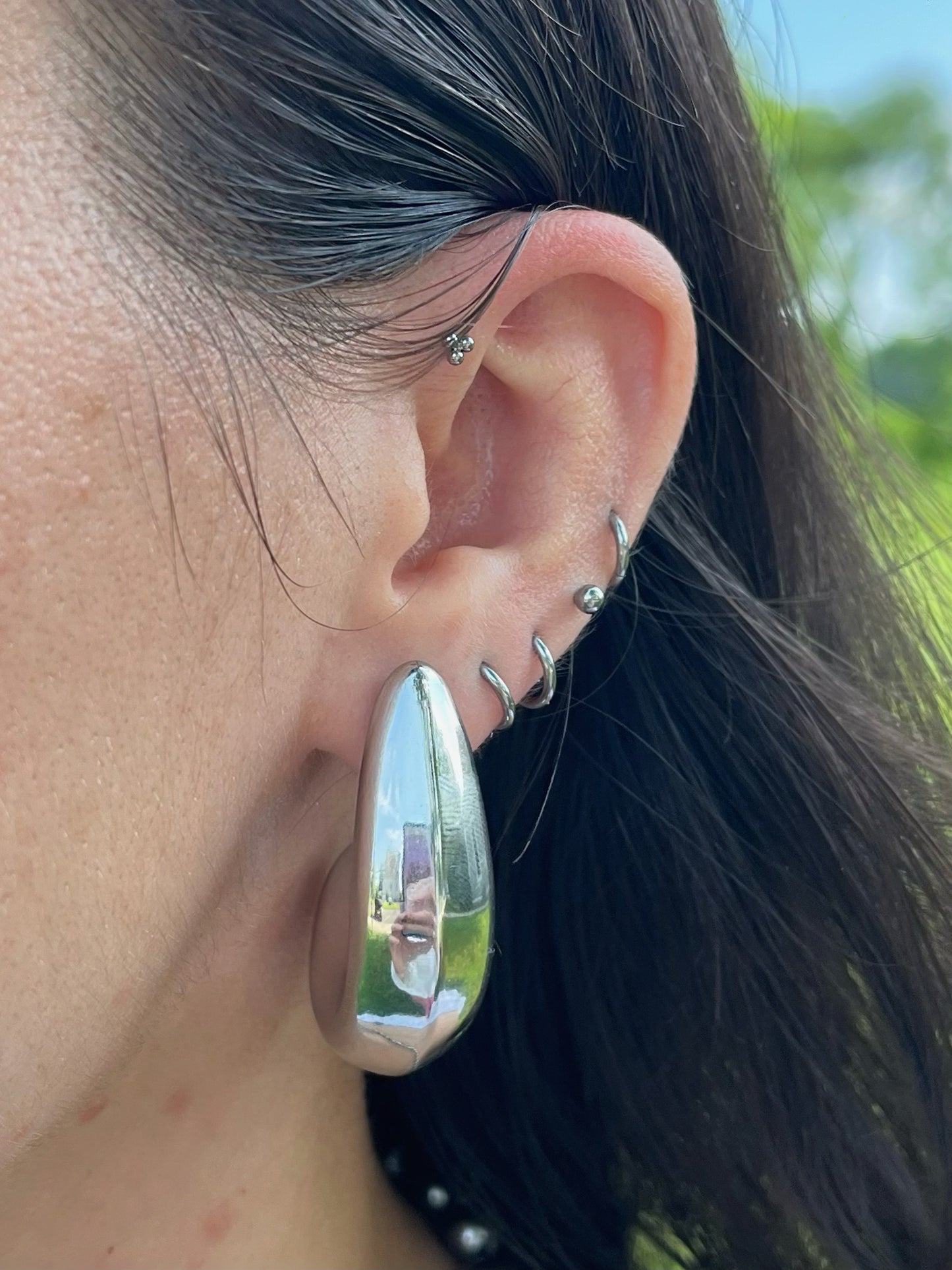 Curved Teardrop Statement Earrings - Pair - Stainless Steel