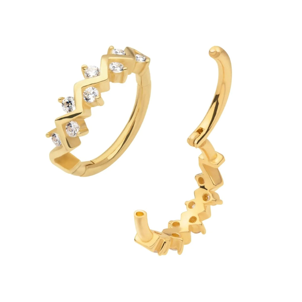 Alternating CZ Cluster Side Facing Hinged Segment Clicker - 14kt Gold