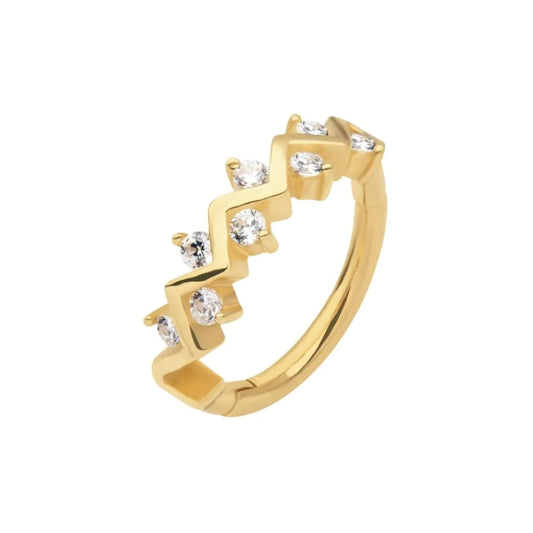 Alternating CZ Cluster Side Facing Hinged Segment Clicker - 14kt Gold