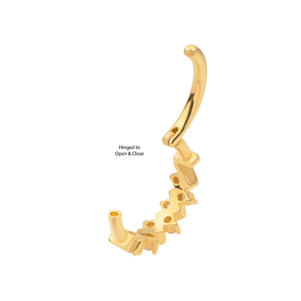 Alternating CZ Cluster Side Facing Hinged Segment Clicker - 14kt Gold
