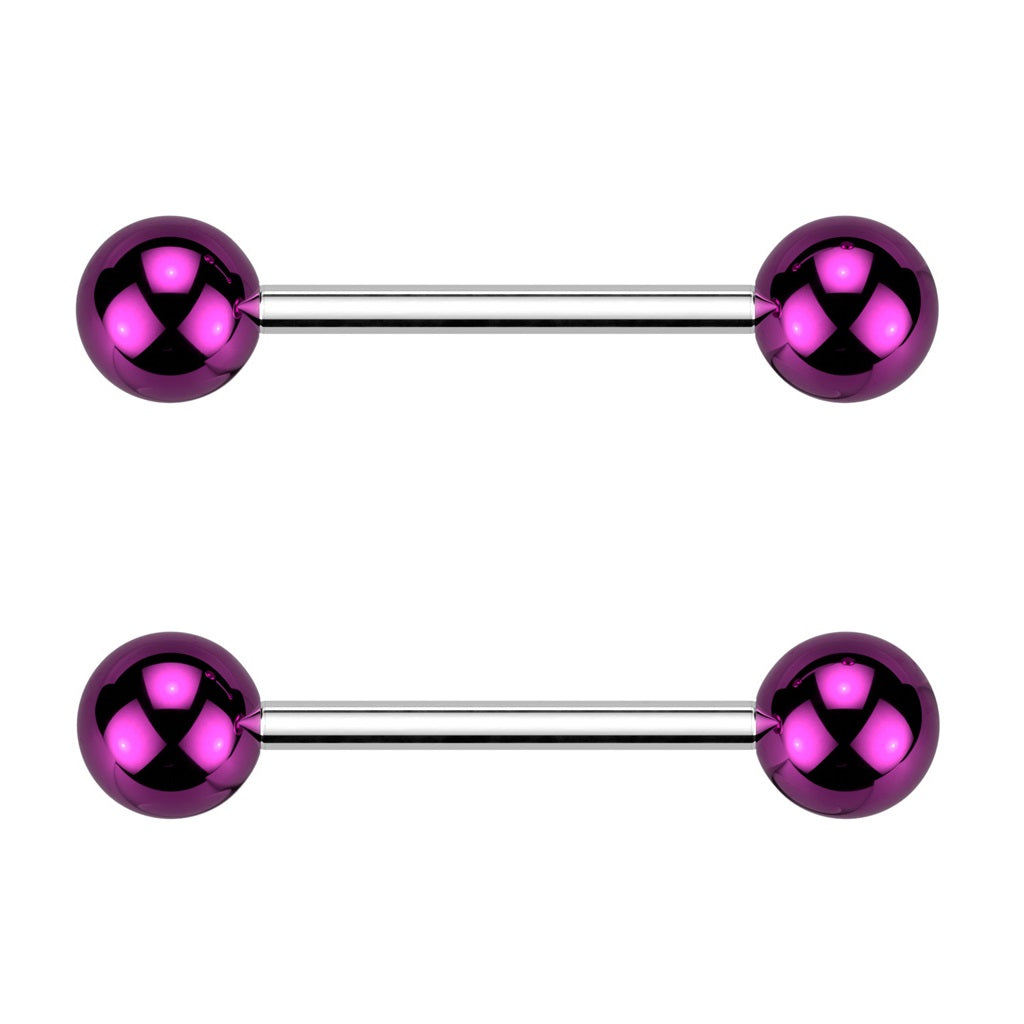 Glass Coated Acrylic Ball Ends Nipple Barbells - Pair - 316L Stainless Steel