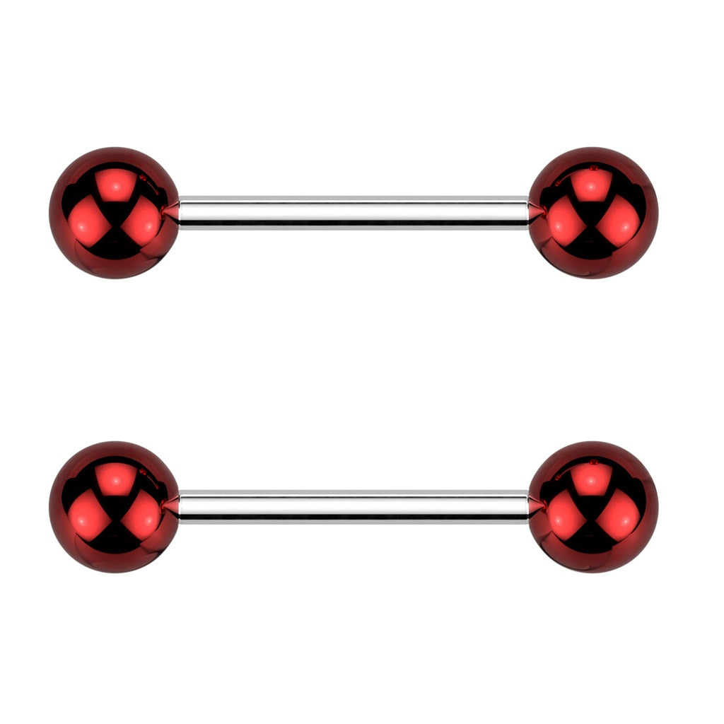 Glass Coated Acrylic Ball Ends Nipple Barbells - Pair - 316L Stainless Steel