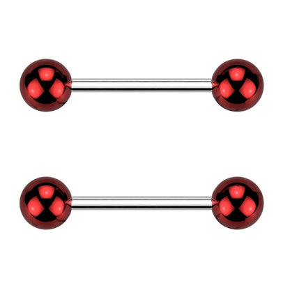 Glass Coated Acrylic Ball Ends Nipple Barbells - Pair - 316L Stainless Steel