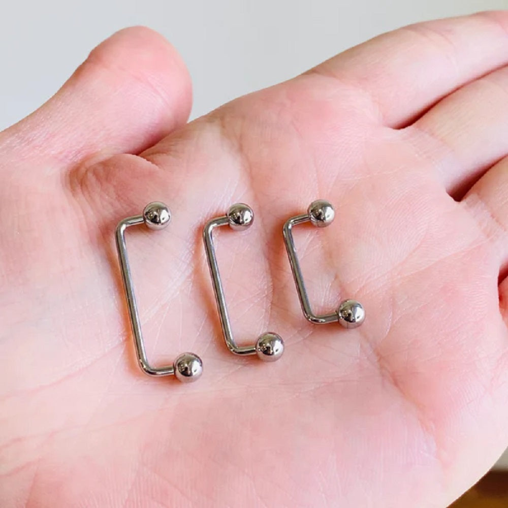 Snake Eye Piercing 90 Degree Bent Staple Ball Ends Barbell Tongue Ring - 316L Stainless Steel
