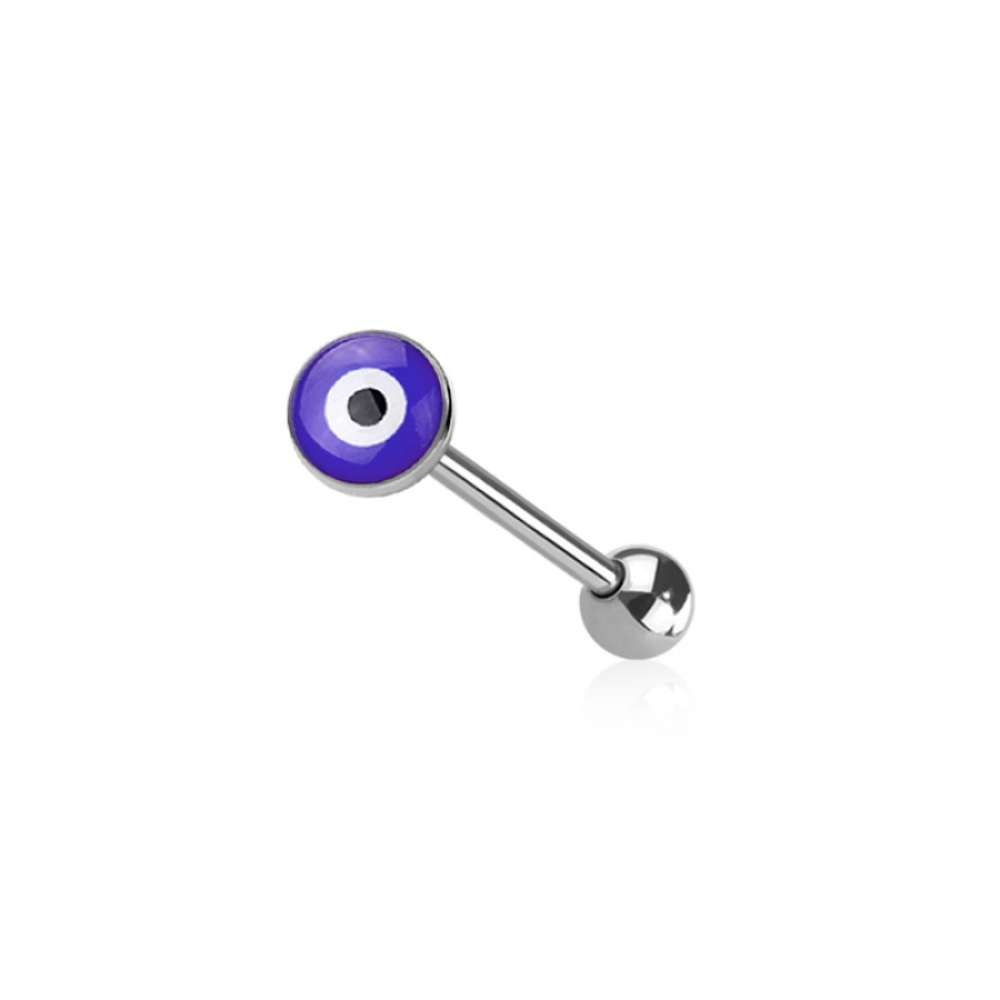 Epoxy Acrylic Evil Eye Tongue Barbell - 316L Stainless Steel