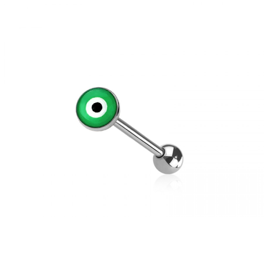 Epoxy Acrylic Evil Eye Tongue Barbell - 316L Stainless Steel