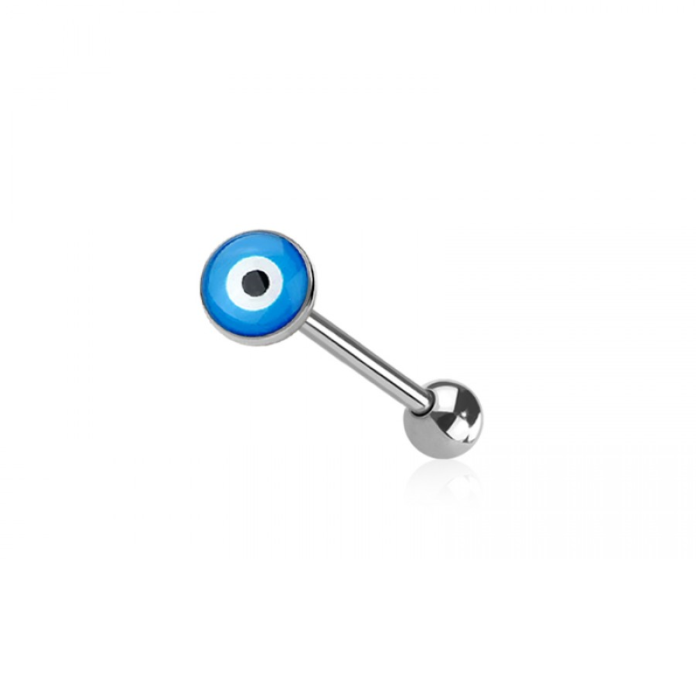 Epoxy Acrylic Evil Eye Tongue Barbell - 316L Stainless Steel