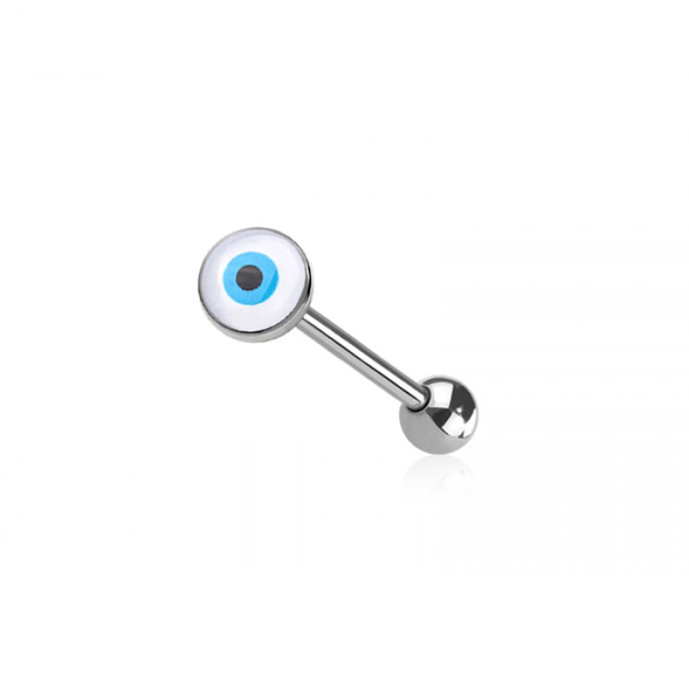 Epoxy Acrylic Evil Eye Tongue Barbell - 316L Stainless Steel