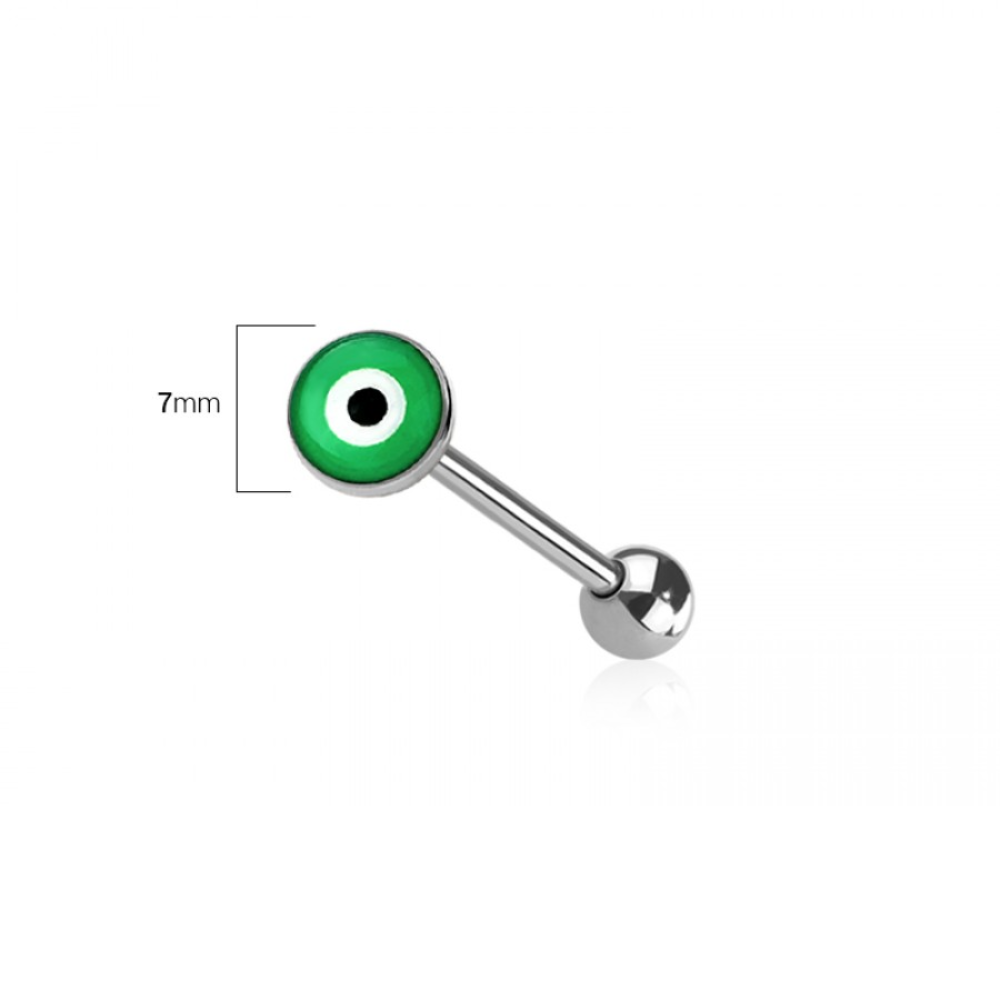 Epoxy Acrylic Evil Eye Tongue Barbell - 316L Stainless Steel