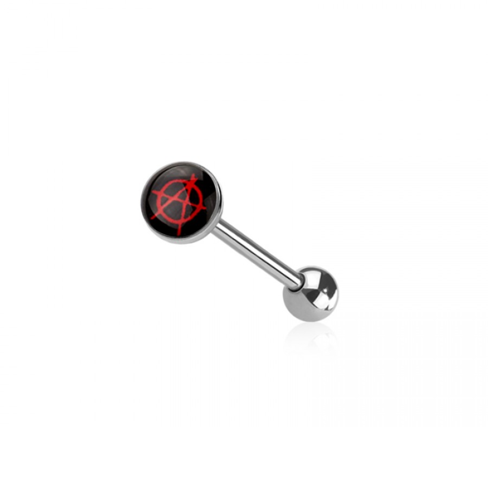 Epoxy Acrylic Anarchy Symbol Tongue Barbell - 316L Stainless Steel