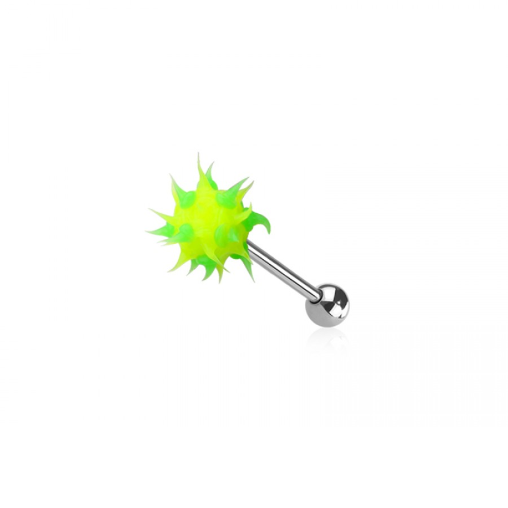 Soft Silicone Spike Ball Tongue Barbell - 316L Stainless Steel