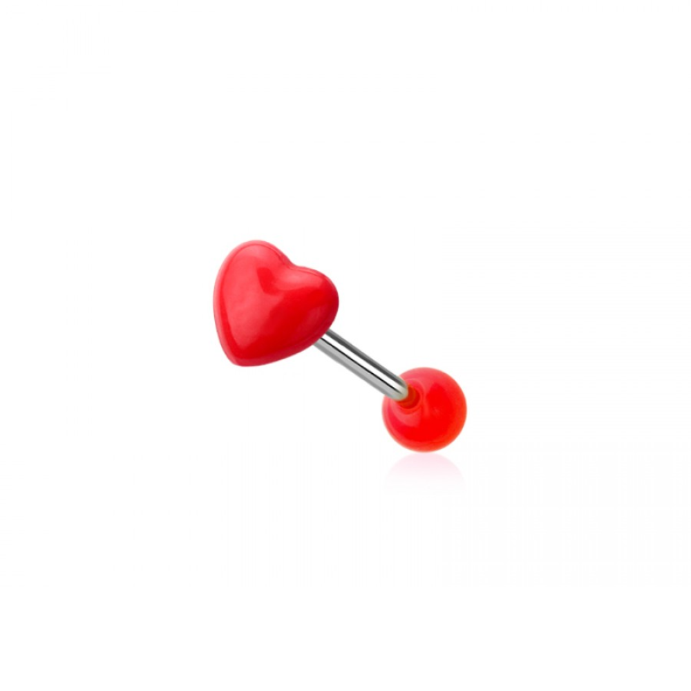 Acrylic Heart Tongue Barbell - 316L Stainless Steel