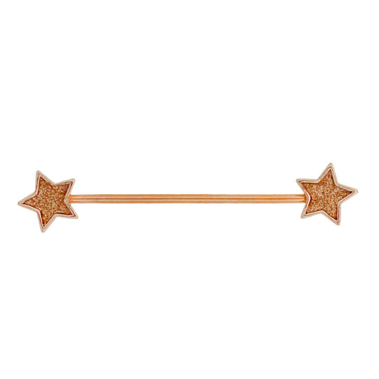 Sparkly Star Ends Industrial Barbell - 316L Stainless Steel
