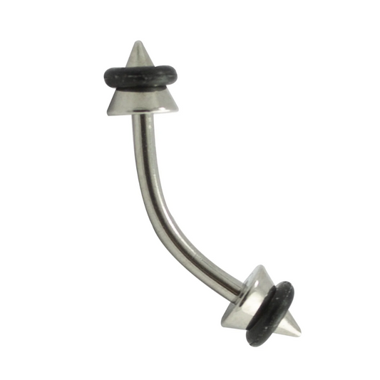 Black O-Ring Spike Ends Curved Eyebrow Barbell - 316L Stainless Steel