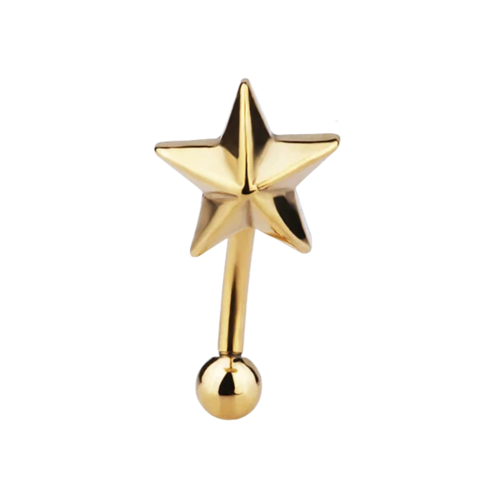 Nautical Star Curved Eyebrow Barbell - 316L Stainless Steel