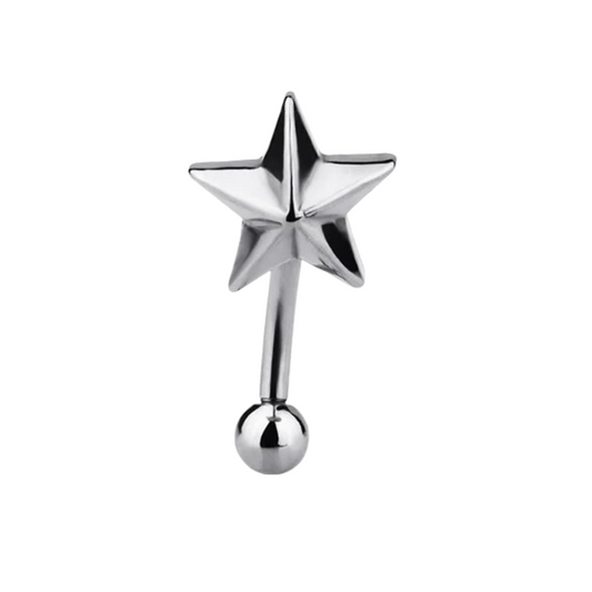 Nautical Star Curved Eyebrow Barbell - 316L Stainless Steel
